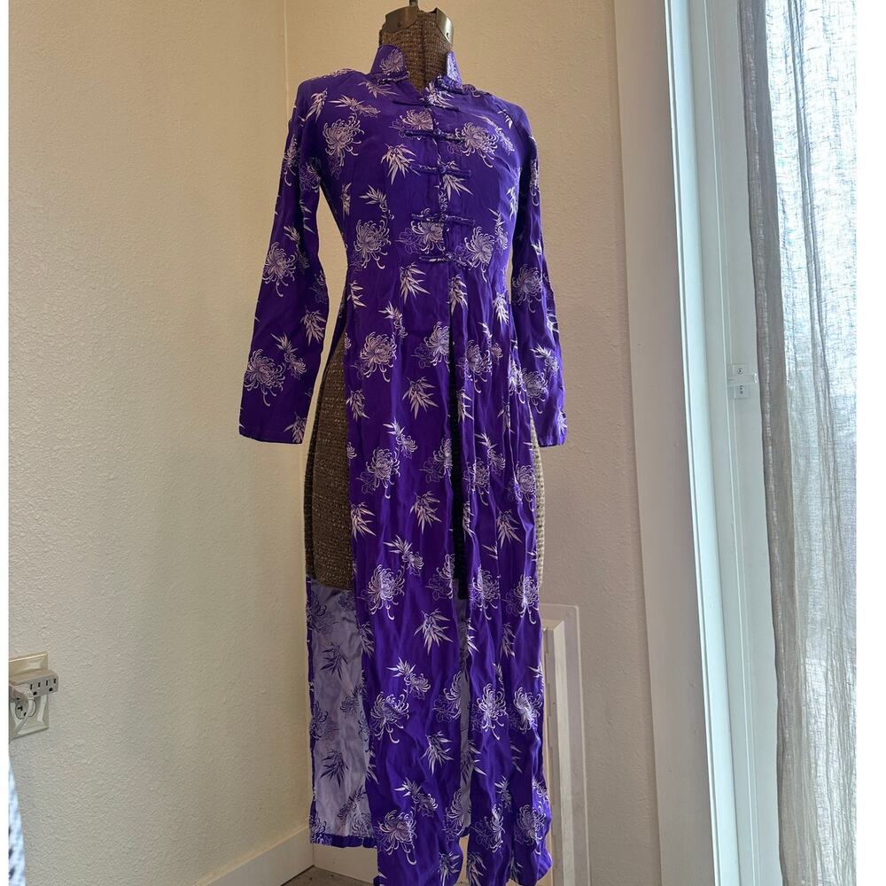 Thanh Vân Women’s XS Purple Floral Mandarin Collar áo dài Vietnamese